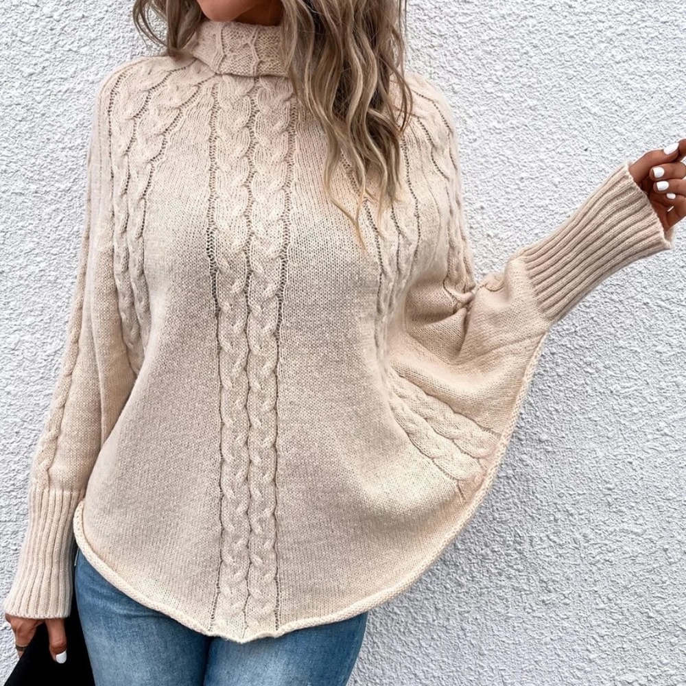 Cozy Turtleneck Knit Dolman Sleeve Sweater Top - Picture 4 of 5